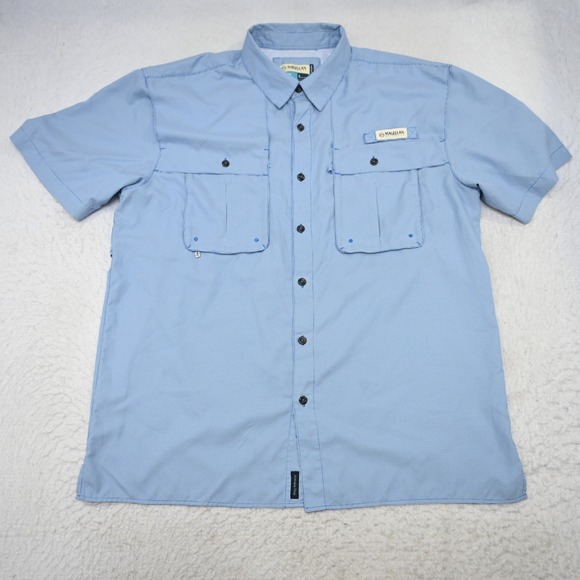 Magellan Vented Fishing Shirt Mens Large Relaxed Fit Blue Plaid Short Sleeve - Picture 8 of 15
